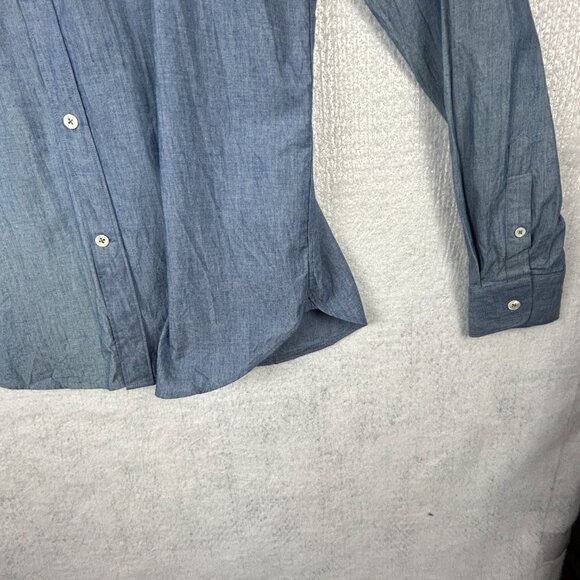 Faconnable Shirt Mens L Chambray Contempory Blue Corduroy Yoke Roll Tab Sleeve - Picture 8 of 16